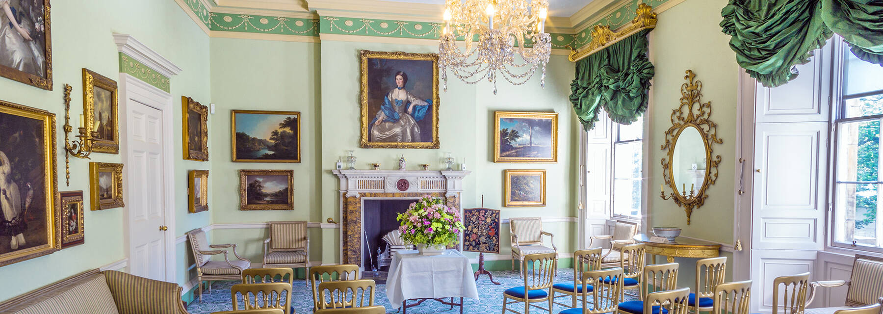 The drawing room in the Georgian House set up for a wedding
