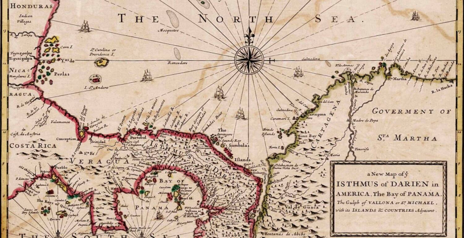 Old map showing the isthmus of Panama.
