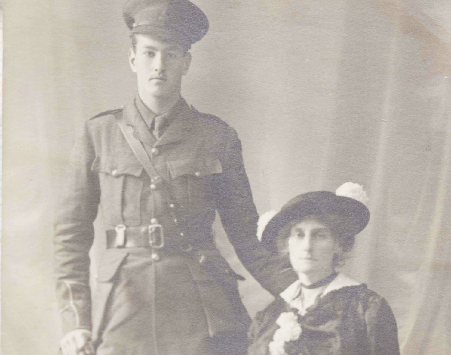 Photograph of Harry Jacob in his BEF uniform with his mother Violet, possibly 1914 or 1915