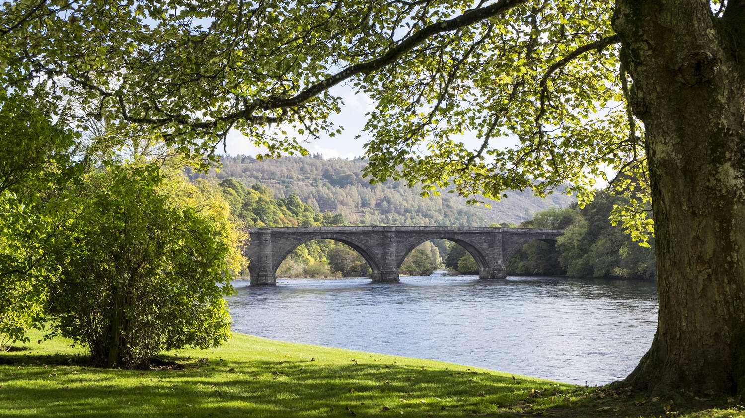 A view of the stone bridge over the River Tay in Dunkeld.