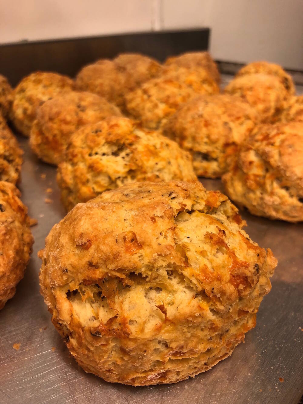 A tray of haggis and cheese scones.