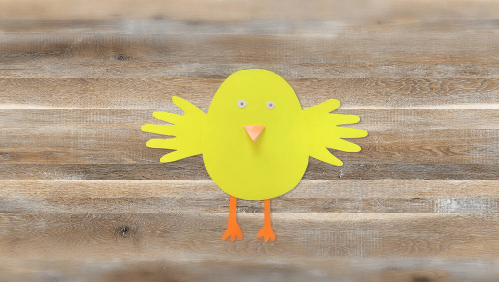 An example of a flat cardboard chick decoration