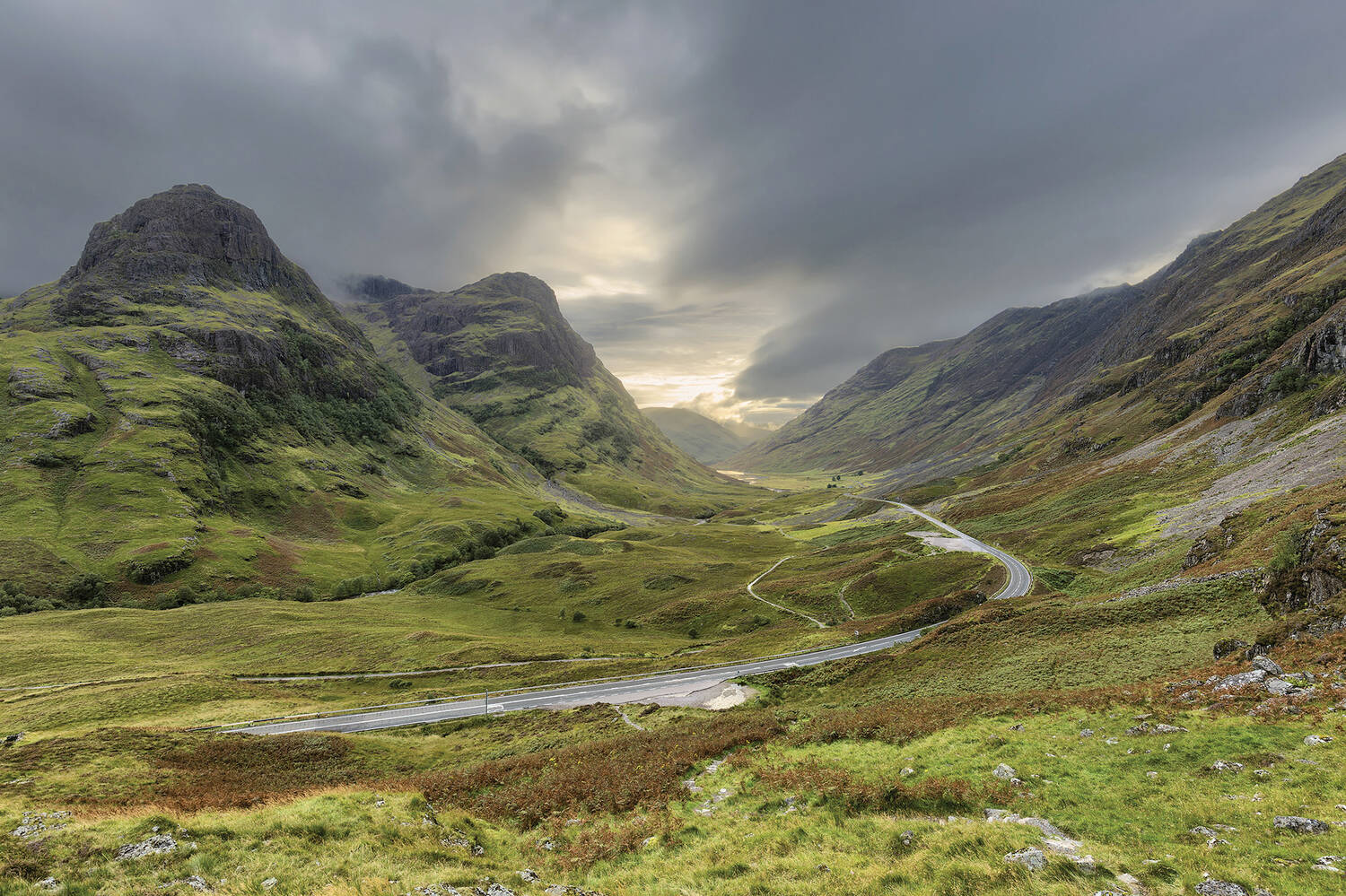 Mountainous landscape at Glencoe with stormy skies