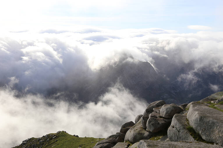 A sunny yet cloudy view from the top of Goat Fell
