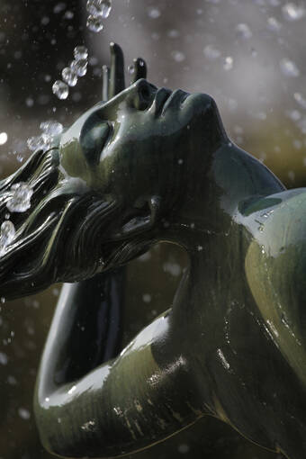 A close-up of the Foam statue in Greenbank Garden