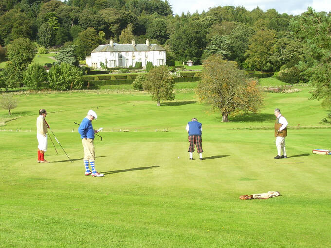 People playing hickory golf at Kingarrock Golf Course, Hill of Tarvit