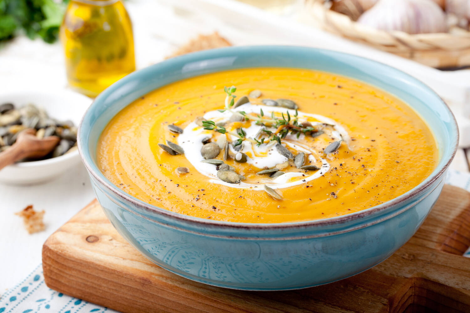 A bowl of pumpkin & lentil soup