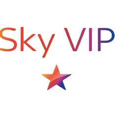 The SKY VIP logo, with the words Sky VIP written in pinks and purples on the top line, and an orange/pink/purple star beneath.