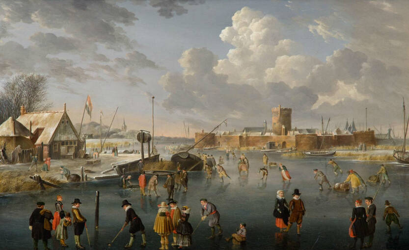 Winter Landscape with skaters on a river