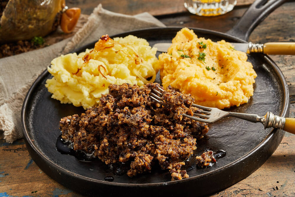A rustic serving of haggis, neeps and tatties