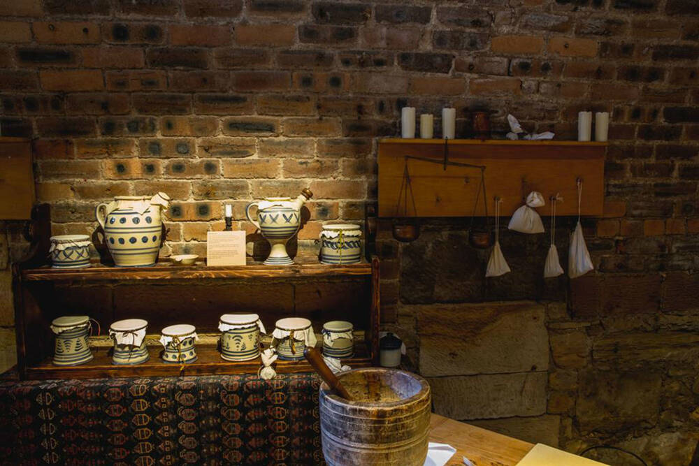 A range of bespoke pots were made according to the designs of original 16th-century apothecary jars 