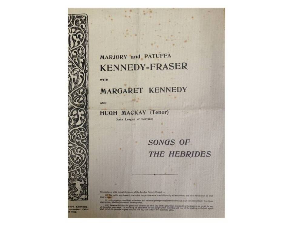 Front page of a concert programme for 'Songs of the Hebrides', 